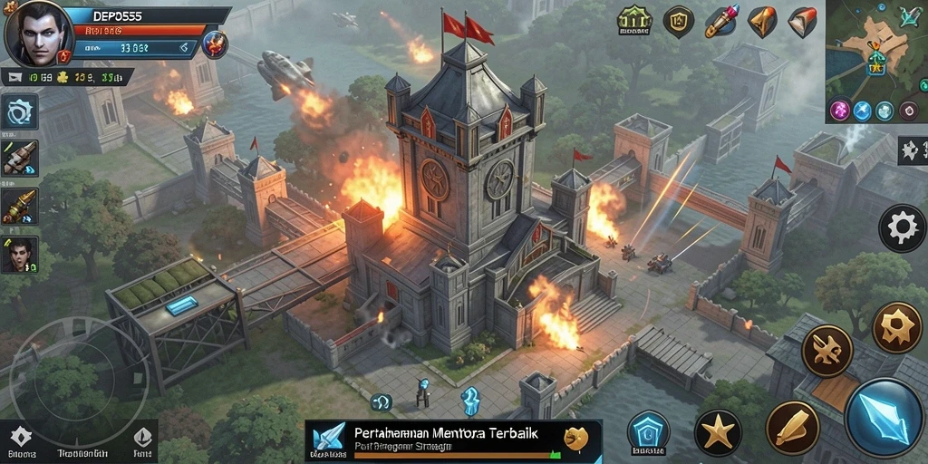 Tampilan menakjubkan dari gameplay Tower Defense yang intens.