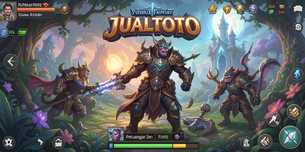 Screenshot gameplay JUALTOTO menampilkan pertarungan epik dan karakter yang ikonik.