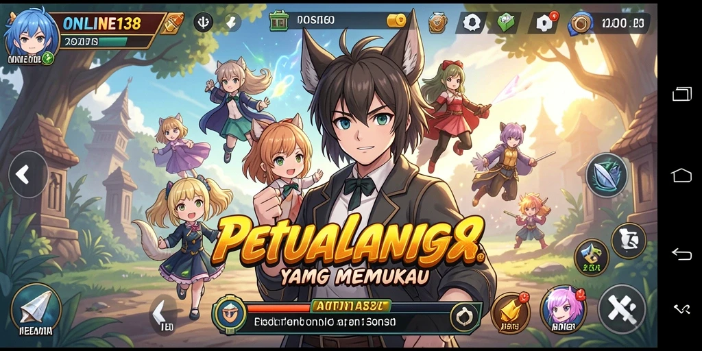 Screenshot utama ONLINE138 menampilkan karakter Anime dalam pertempuran epik yang seru.