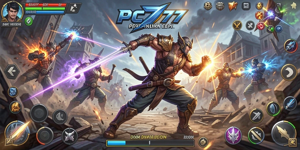 Gameplay PC777 yang penuh aksi dan pertempuran seru.
