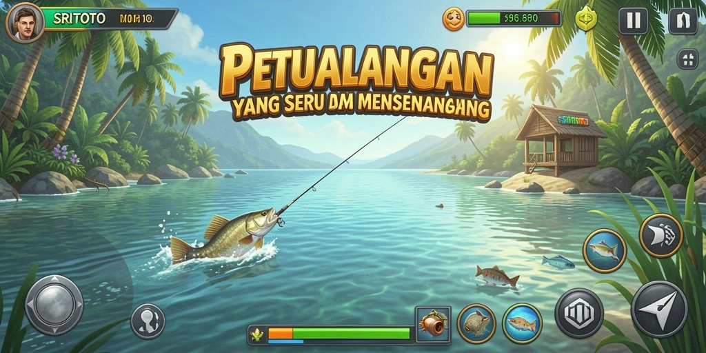 Screenshot gameplay SRITOTO dengan aksi memancing yang seru.