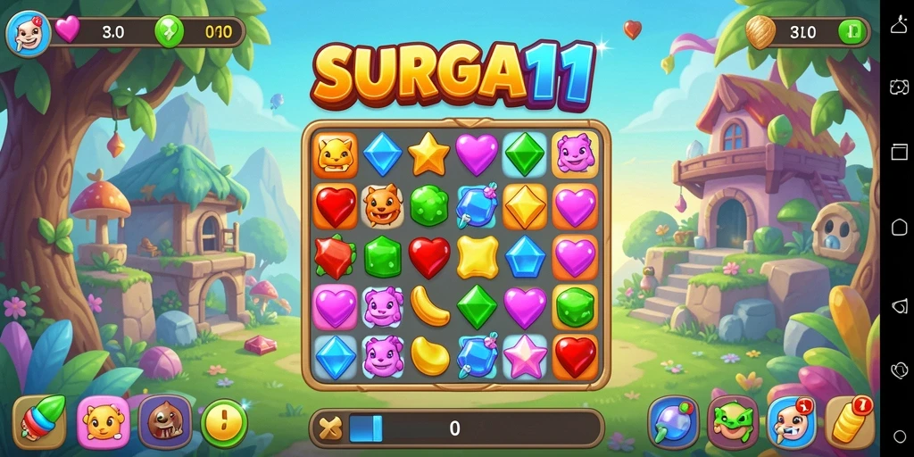 Tangkapan layar SURGA11 memperlihatkan gameplay Match-3 yang seru dan menantang.